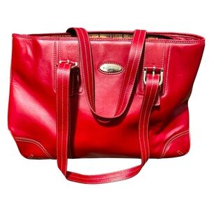 Samsonite Bright Red Leather Carryon Tote Travel Bag 3 Large Compartments